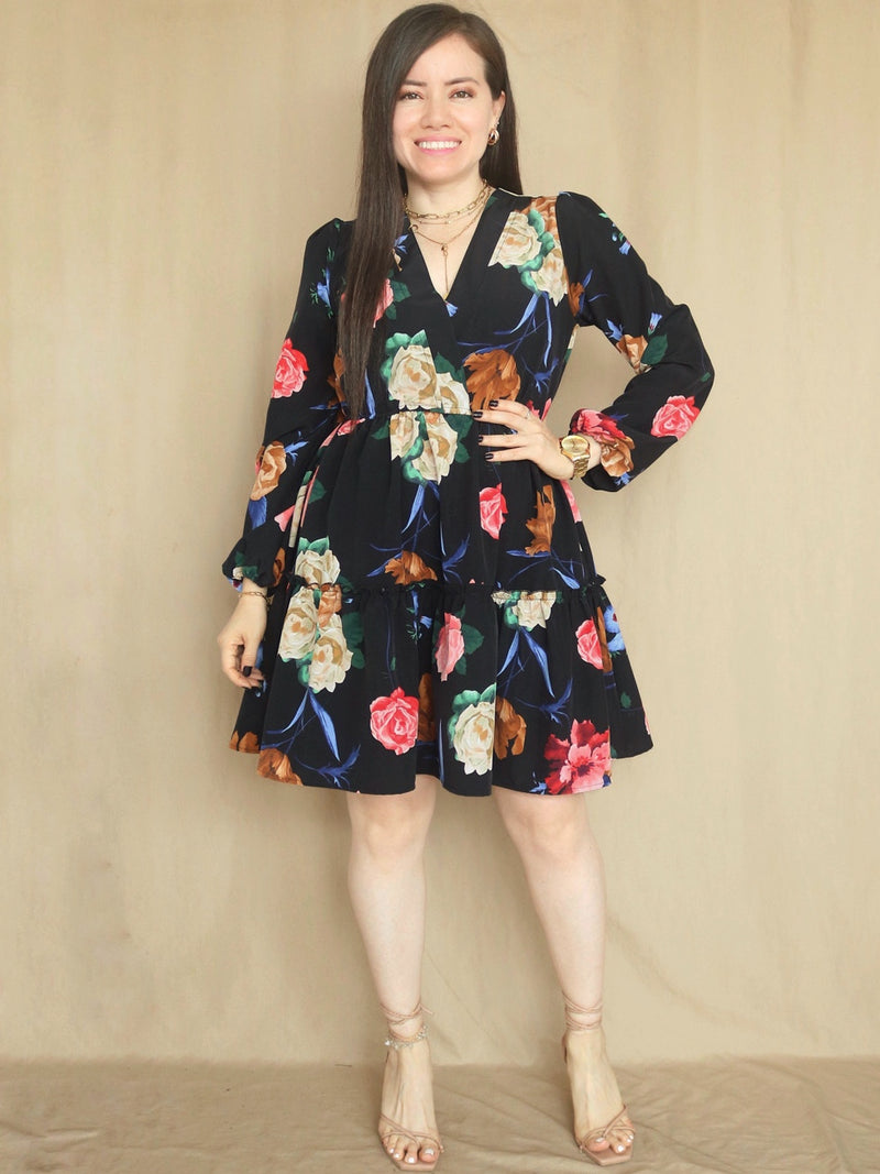 VESTIDO CORTO 2 TIEMPOS ESTAMPADO NEGRO