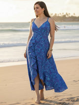 MAXIVESTIDO TIRAS CON VUELO ESPIRAL ESTAMPADO AZUL