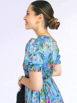 VESTIDO CORTO BOBO CENTRAL ESTAMPADO CELESTE