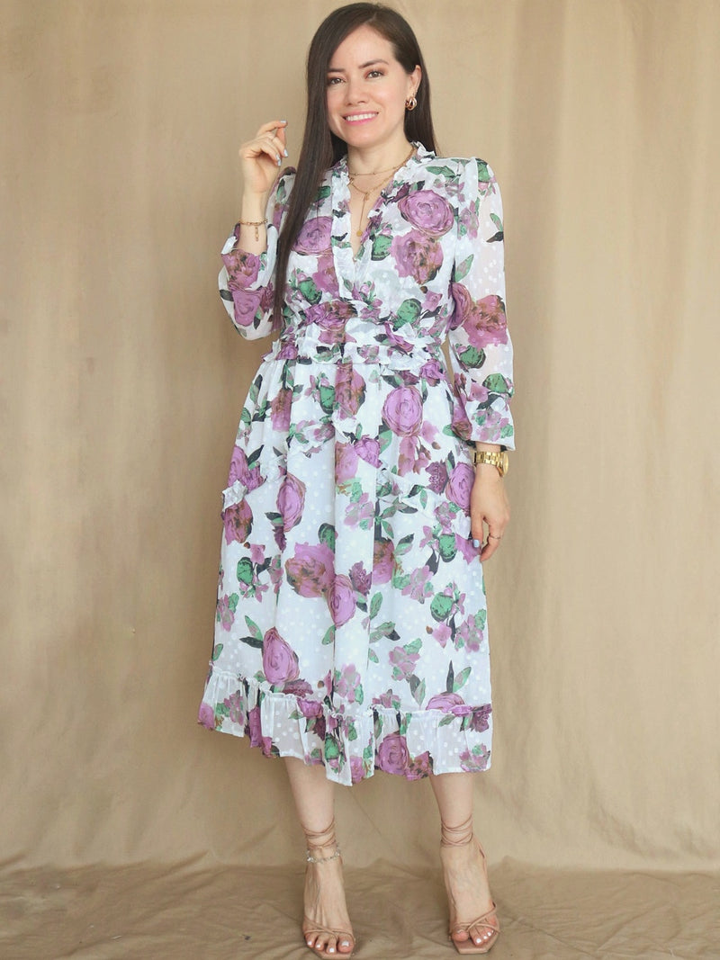 VESTIDO MIDI FULL BOBOS CON PRETINA ESTAMPADO HUESO