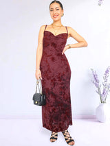 MAXIVESTIDO TIRAS MESH NUDO BORGOÑA