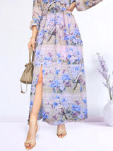 MAXIVESTIDO FULL BOBOS CON PRETINA ESTAMPADO LILA (F)
