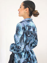 VESTIDO CORTO CAMISERO PRETINA ESPALDA MARMOLEADO ACERO