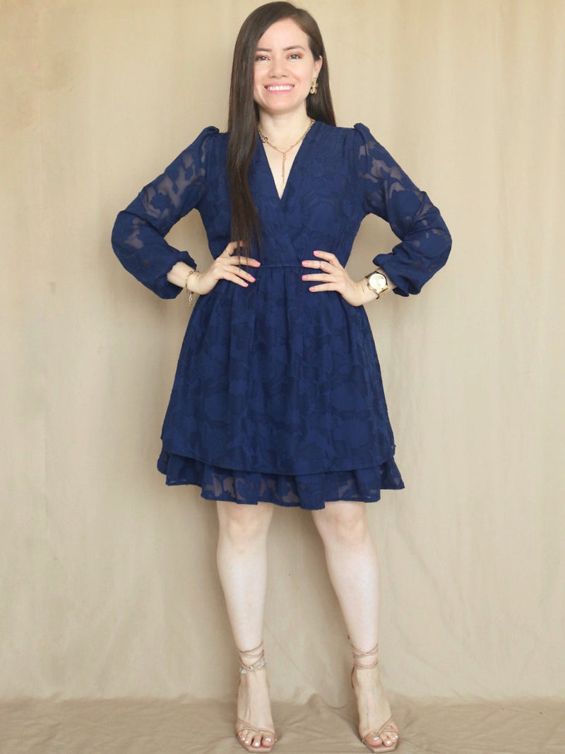 VESTIDO CORTO 2 CAPAS AZUL