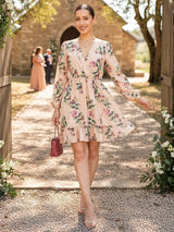 VESTIDO CORTO 1 VUELO ESTAMPADO NUDE