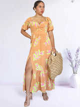 MAXIVESTIDO ESCOTE CORAZÓN ESTAMPADO NARANJA