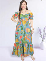 MAXIVESTIDO ESCOTE CORAZÓN ESTAMPADO ACERO