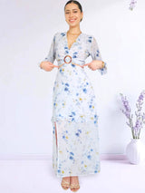 MAXIVESTIDO HEBILLA BOBO CENTRAL FLORES AZULES
