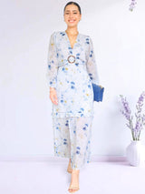 MAXIVESTIDO HEBILLA BOBO CENTRAL FLORES AZULES