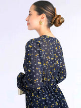VESTIDO MIDI 3 TIEMPOS ESTAMPADO AZUL