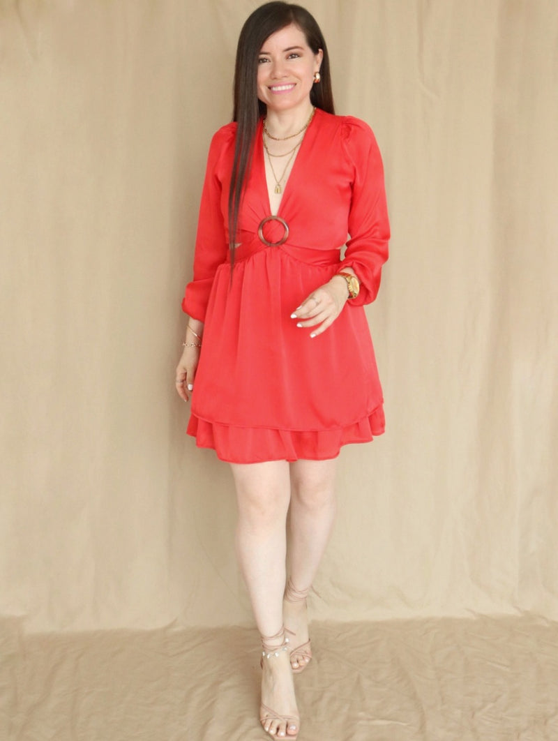 VESTIDO CORTO 2 CAPAS CON HEBILLA ROJO ENTERO