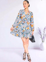 VESTIDO CORTO BOBO CENTRAL ESTAMPADO CELESTE ACERO