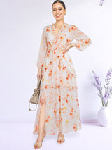 MAXIVESTIDO FULL BOBOS CON PRETINA FLORES NARANJAS