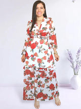 MAXIVESTIDO HEBILLA CON BOBO CENTRAL ESTAMPADO HUESO