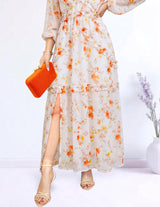 MAXIVESTIDO FULL BOBOS CON PRETINA FLORES NARANJAS