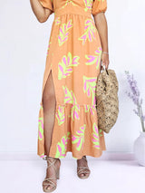 MAXIVESTIDO ESCOTE CORAZÓN ESTAMPADO NARANJA