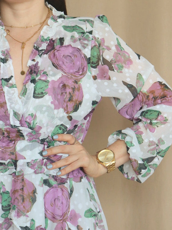 VESTIDO MIDI FULL BOBOS CON PRETINA ESTAMPADO HUESO