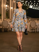 VESTIDO CORTO BOBO CENTRAL ESTAMPADO CELESTE ACERO