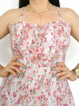 VESTIDO MIDI TIRAS CORSET MULTIAGUJA FLORES ROSAS