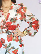 MAXIVESTIDO HEBILLA CON BOBO CENTRAL ESTAMPADO HUESO