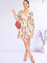 VESTIDO CORTO 1 VUELO ESTAMPADO NUDE