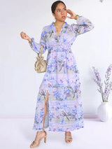 MAXIVESTIDO FULL BOBOS CON PRETINA ESTAMPADO LILA