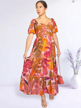 MAXIVESTIDO ESCOTE CORAZÓN 3 TIEMPOS ESTAMPADO MELÓN