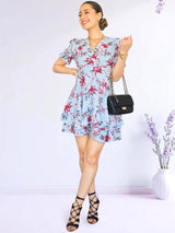 VESTIDO CORTO 2 CAPAS CON PRETINA ESTAMPADO CELESTE (O)