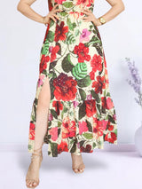 MAXIVESTIDO CUELLO HALTER 2 TIEMPOS ESTAMPADO CREMA