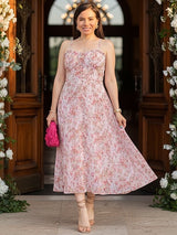 VESTIDO MIDI TIRAS CORSET MULTIAGUJA FLORES ROSAS