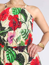 MAXIVESTIDO CUELLO HALTER 2 TIEMPOS ESTAMPADO CREMA