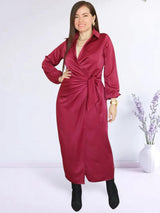 MAXIVESTIDO CRUZADO CON AMARRE GUINDA ENTERO