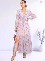 MAXIVESTIDO PRETINA MULTIAGUJA ESTAMPADO LILA