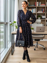 VESTIDO MIDI 3 TIEMPOS ESTAMPADO AZUL (O)