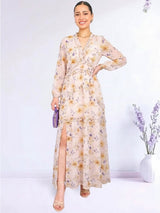 MAXIVESTIDO FULL BOBOS CON PRETINA FLORES BEIGE