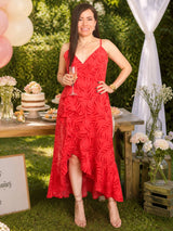 MAXIVESTIDO TIRAS CON VUELO ESPIRAL ESTAMPADO ROJO