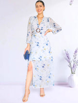 MAXIVESTIDO HEBILLA BOBO CENTRAL FLORES AZULES