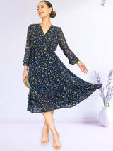 VESTIDO MIDI 3 TIEMPOS ESTAMPADO AZUL