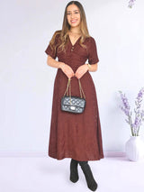 MAXIVESTIDO PRETINA DRAPEADA MARRÓN MOCA