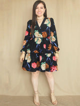 VESTIDO CORTO 2 TIEMPOS ESTAMPADO NEGRO