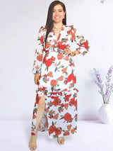 MAXIVESTIDO HEBILLA CON BOBO CENTRAL ESTAMPADO HUESO