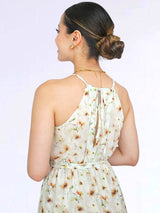 MAXIVESTIDO CUELLO HALTER 3 TIEMPOS ESTAMPADO VERDE