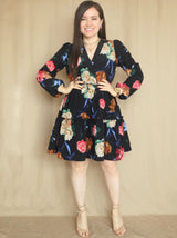 VESTIDO CORTO 2 TIEMPOS ESTAMPADO NEGRO