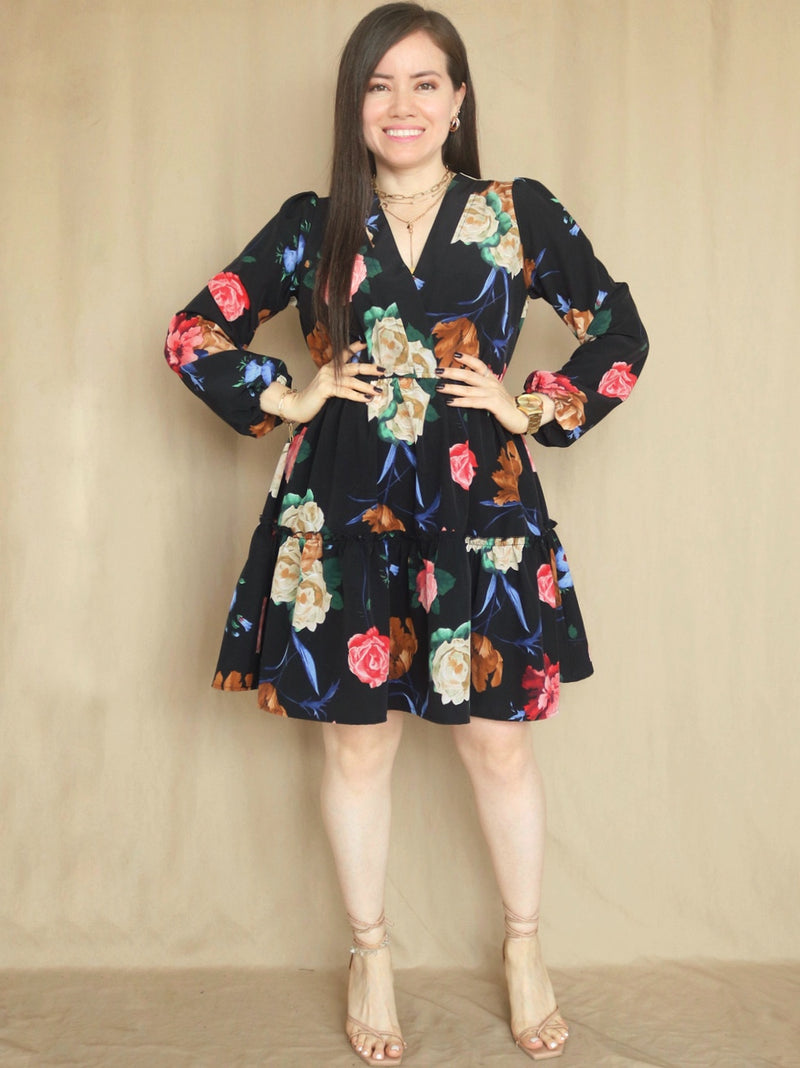 VESTIDO CORTO 2 TIEMPOS ESTAMPADO NEGRO