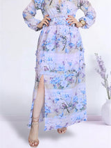 MAXIVESTIDO FULL BOBOS CON PRETINA ESTAMPADO LILA