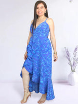 MAXIVESTIDO TIRAS CON VUELO ESPIRAL ESTAMPADO AZUL