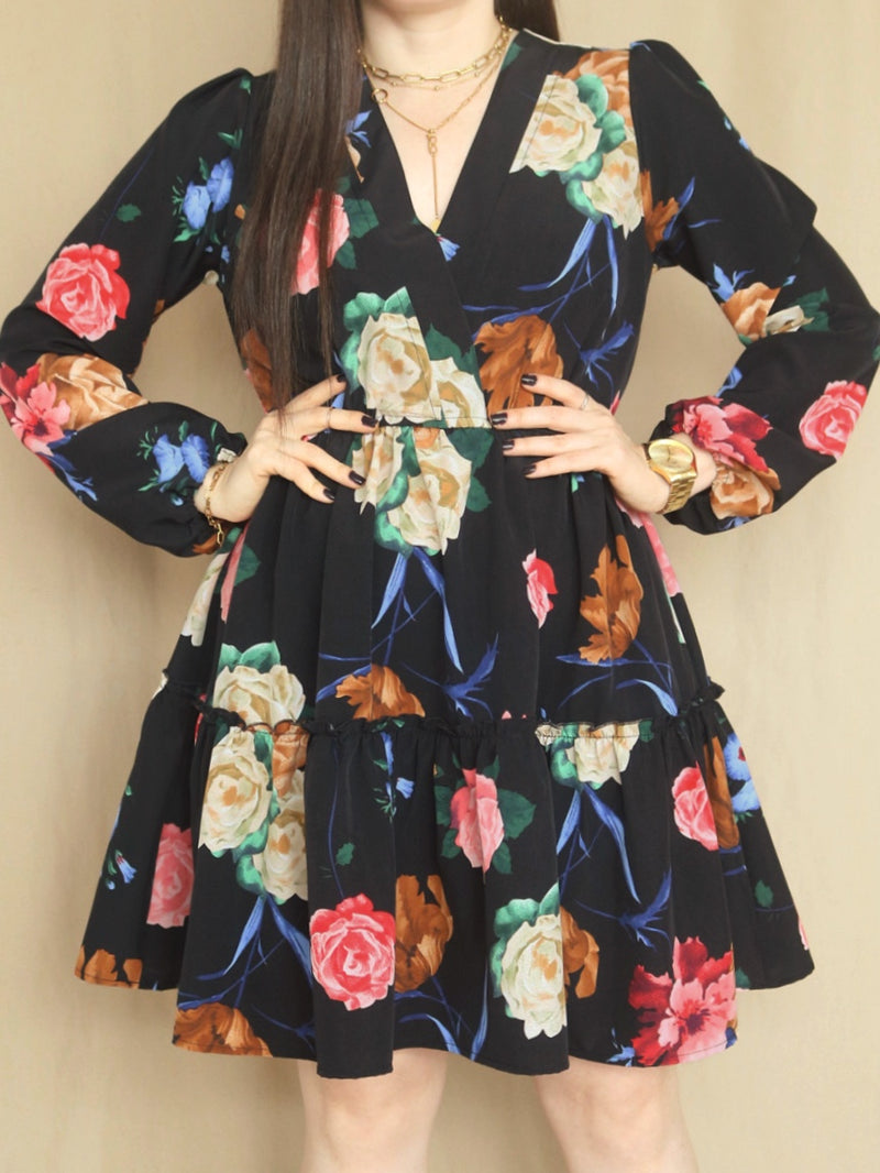 VESTIDO CORTO 2 TIEMPOS ESTAMPADO NEGRO