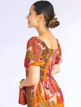 MAXIVESTIDO ESCOTE CORAZÓN 3 TIEMPOS ESTAMPADO MELÓN