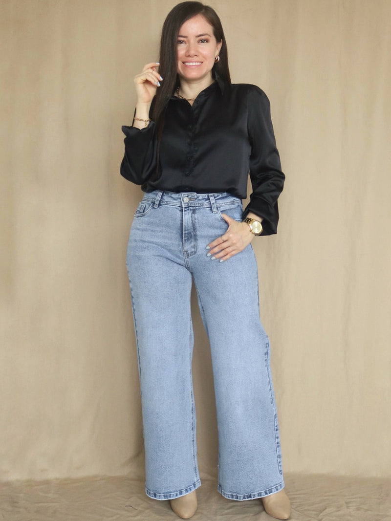 PANTALÓN PALAZO JEAN SEMI ESTRETCH