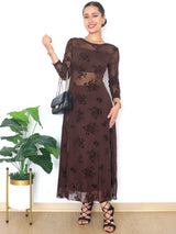MAXIVESTIDO MESH TRANSPARENCIAS CAFE